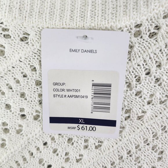 Womens Ivory White Emily Daniels Open-Knit Sweater 3/4 Sleeve Round Neck Size XL - Picture 7 of 13